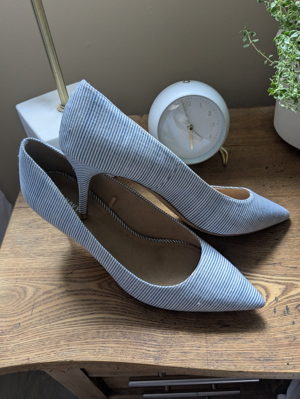 Old Navy Light Blue and White Striped Pointed Toe Stiletto Pumps
